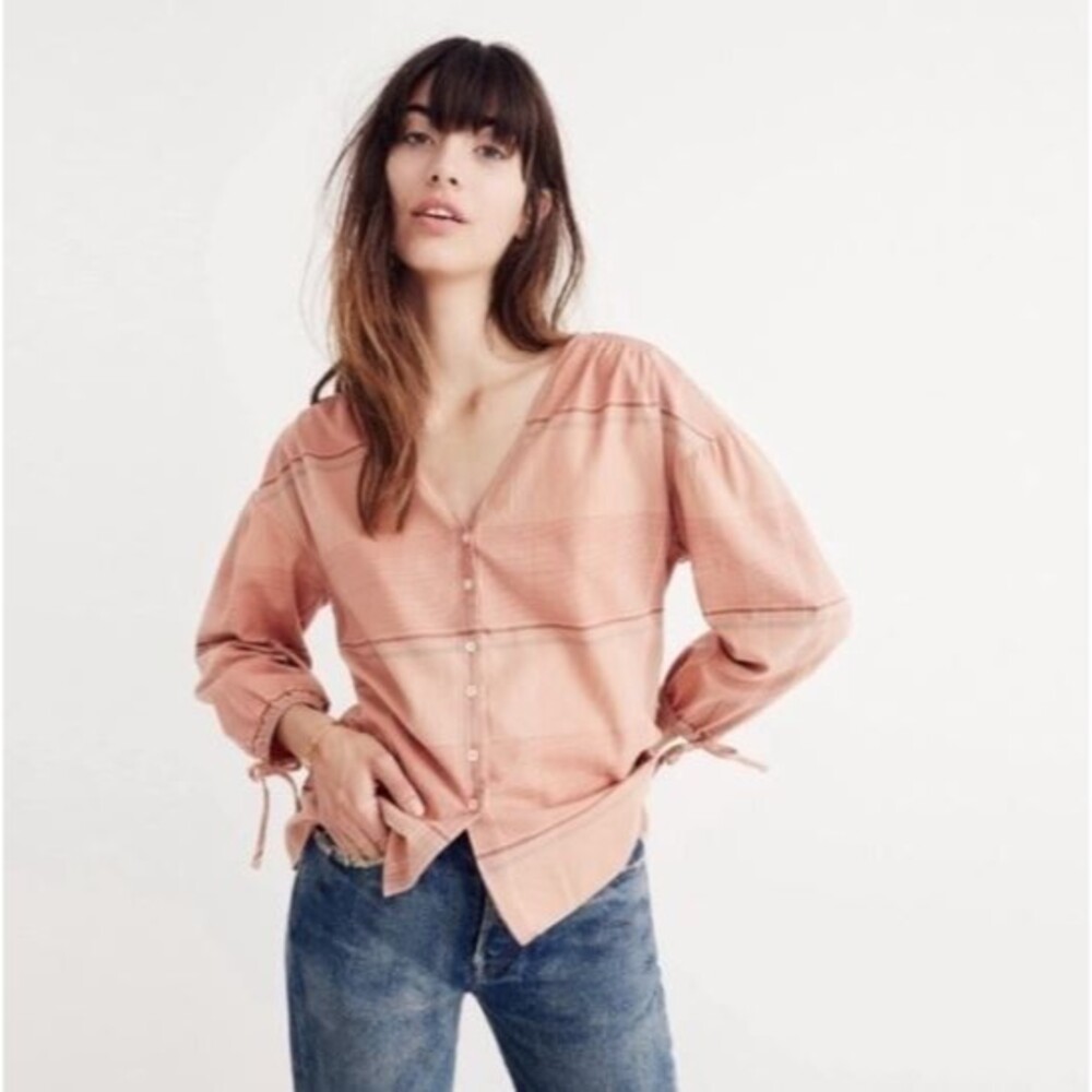 Madewell G7805 Morningview Orange Plaid Button Up Relaxed Cropped Top Sz S